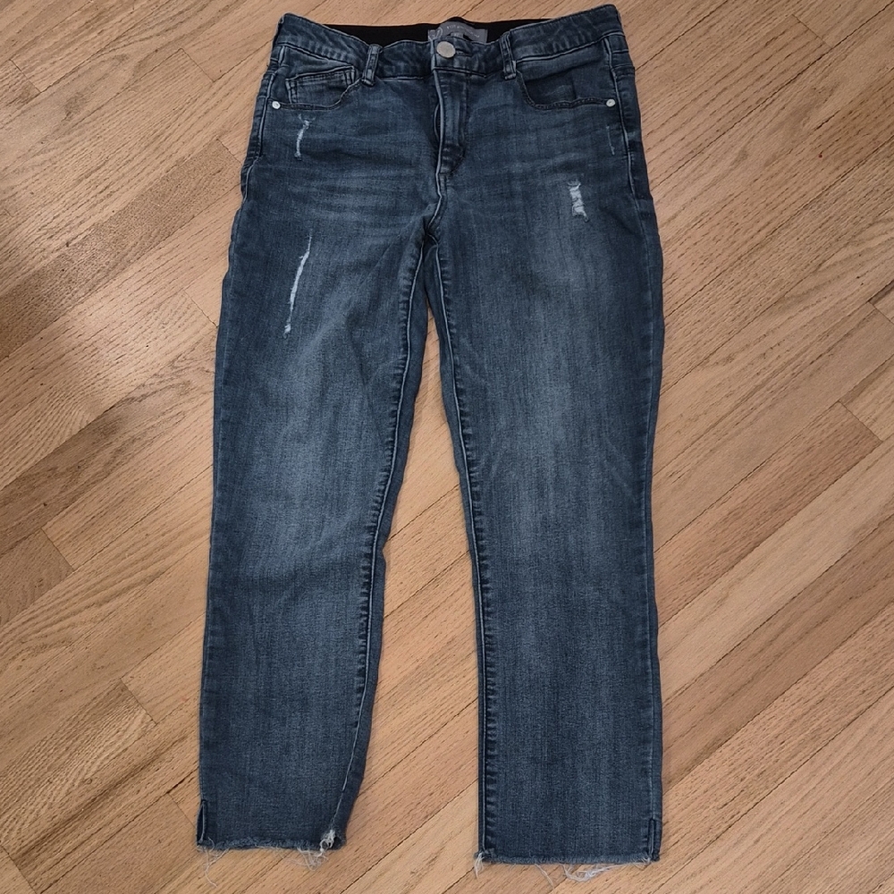 Wit & Wisdom Dark Blue Distressed Straight-Leg Jeans